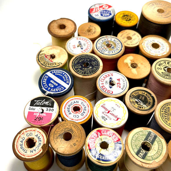Vintage Thread On Wooden Spools Lot Of 30 - Picture 2 of 12